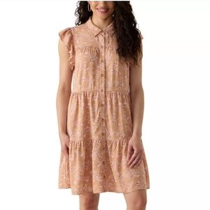 Lucky Brand Beige Floral Tiered Button Down Mini Shirt Dress Women's Size 1X NWT
